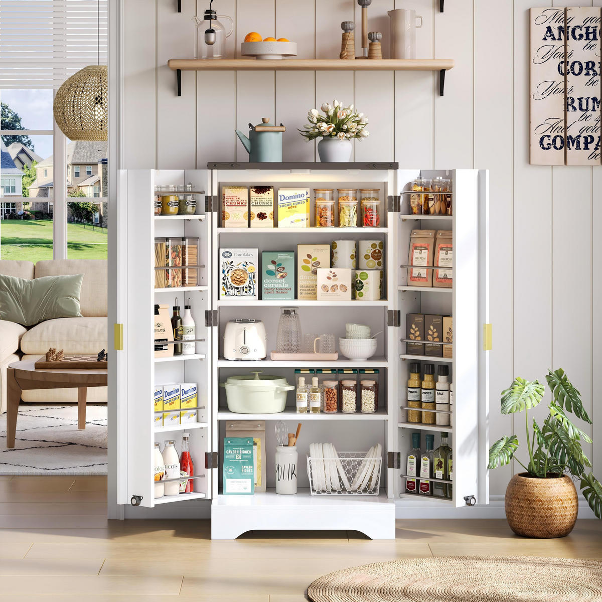 KÜCHENSCHRANK in Weiß Küchenbuffet mit LED-Sensorlicht und Gewürzregal für Küchen und Esszimmer, B60.5/T40/H120 cm - Weiß, Holzwerkstoff (60.5/120/40cm) - STILVORA