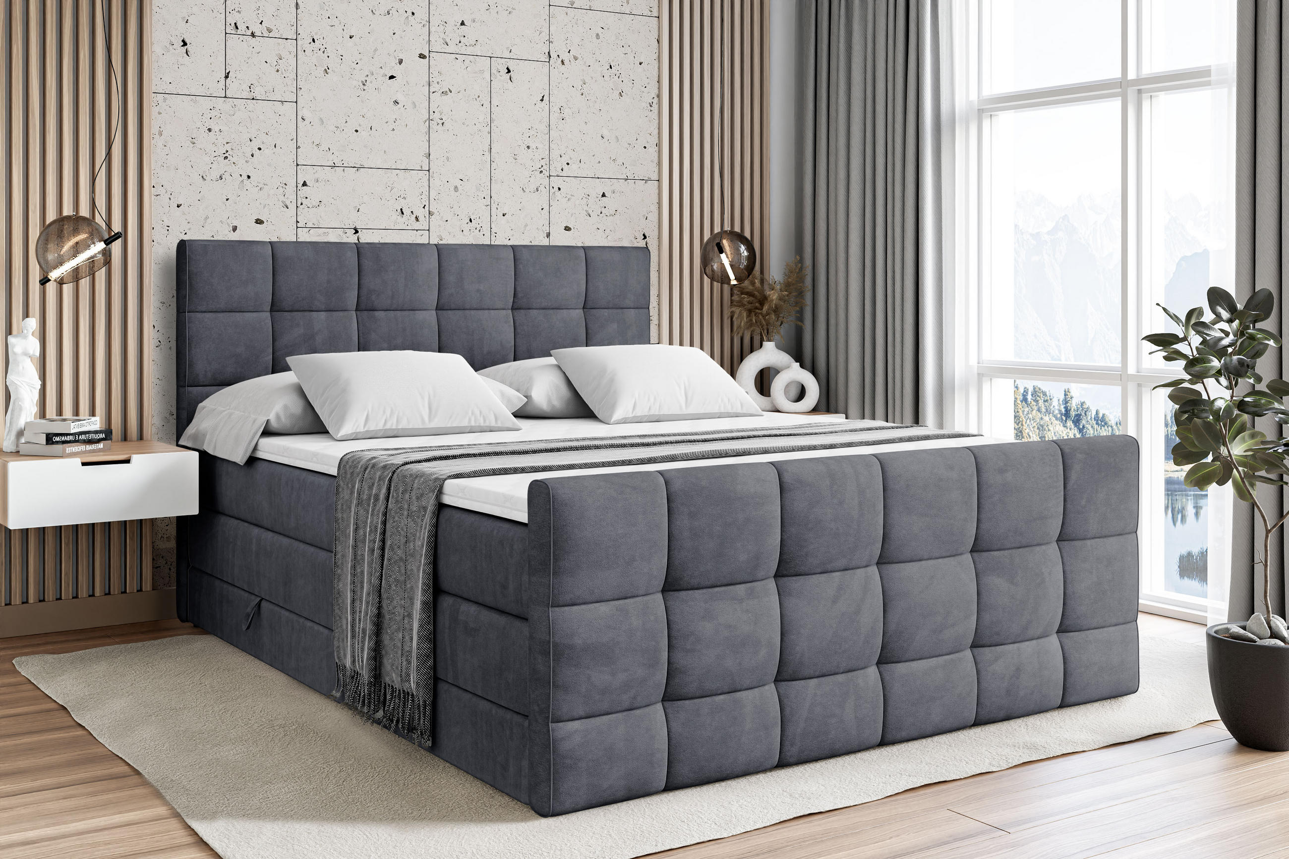 BOXSPRINGBETT APO-Z KING - 200 x 200 - H3/H4 - Dunkelgrau - Dunkelgrau, Holzwerkstoff (200/200cm) - ALTDECOR