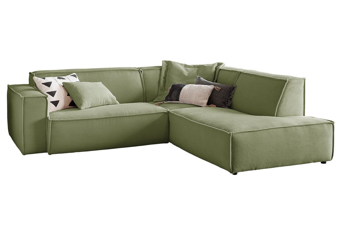 ECKSOFA SAMU Grün Cord - Schwarz/Grün, Textil (254/224cm) - KAWOLA
