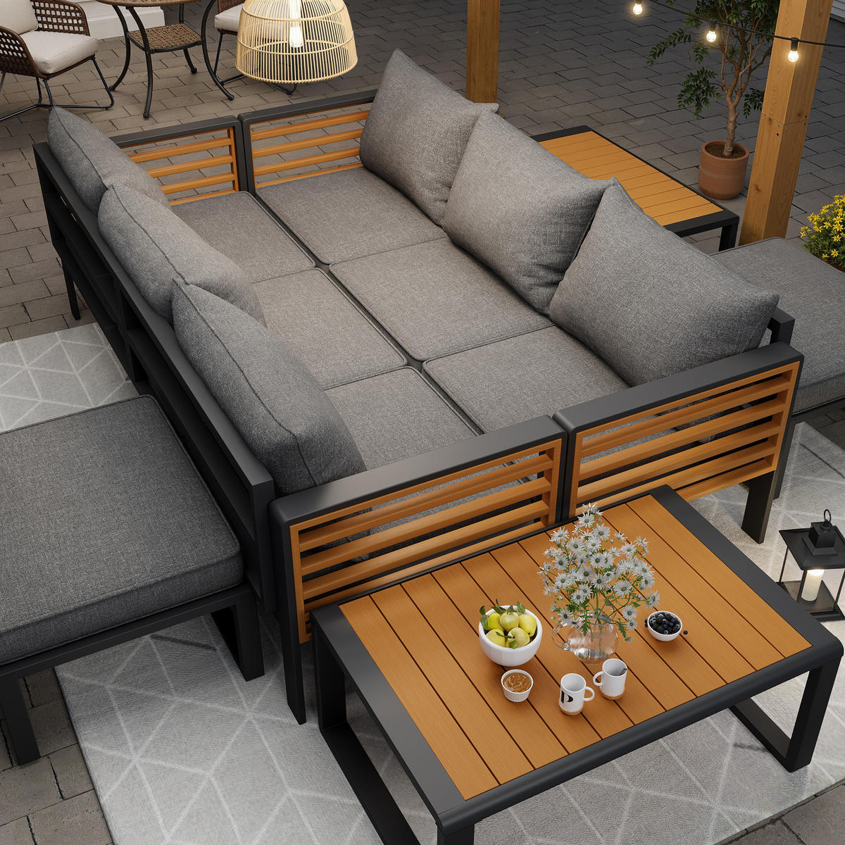 GARTEN-SOFA 10-Sitzer Grau - Grau, Metall - ComfortXL