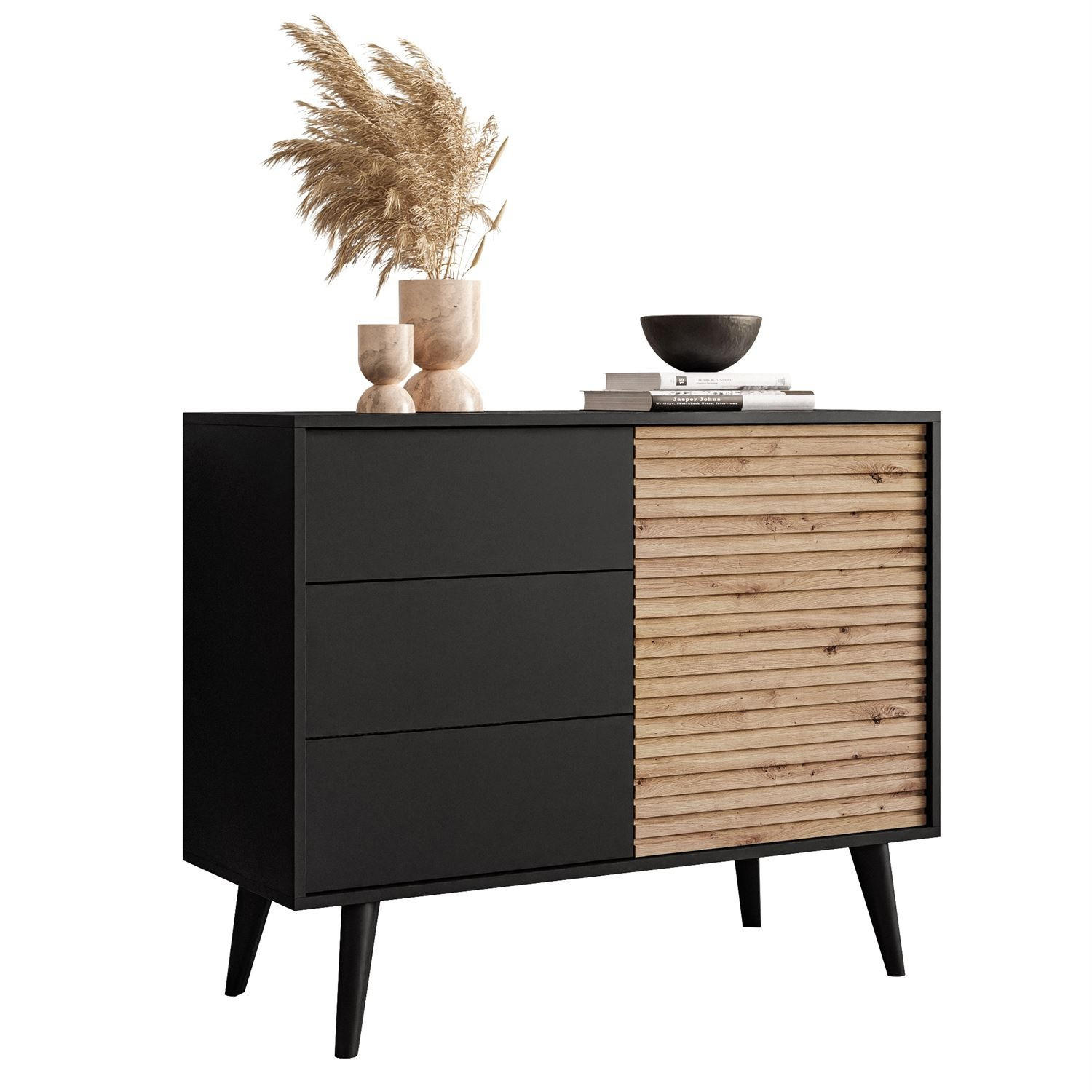 KOMMODE CONE KSZ104 - Eichefarben/Schwarz, Holzwerkstoff (104/83/39cm) - Lookway