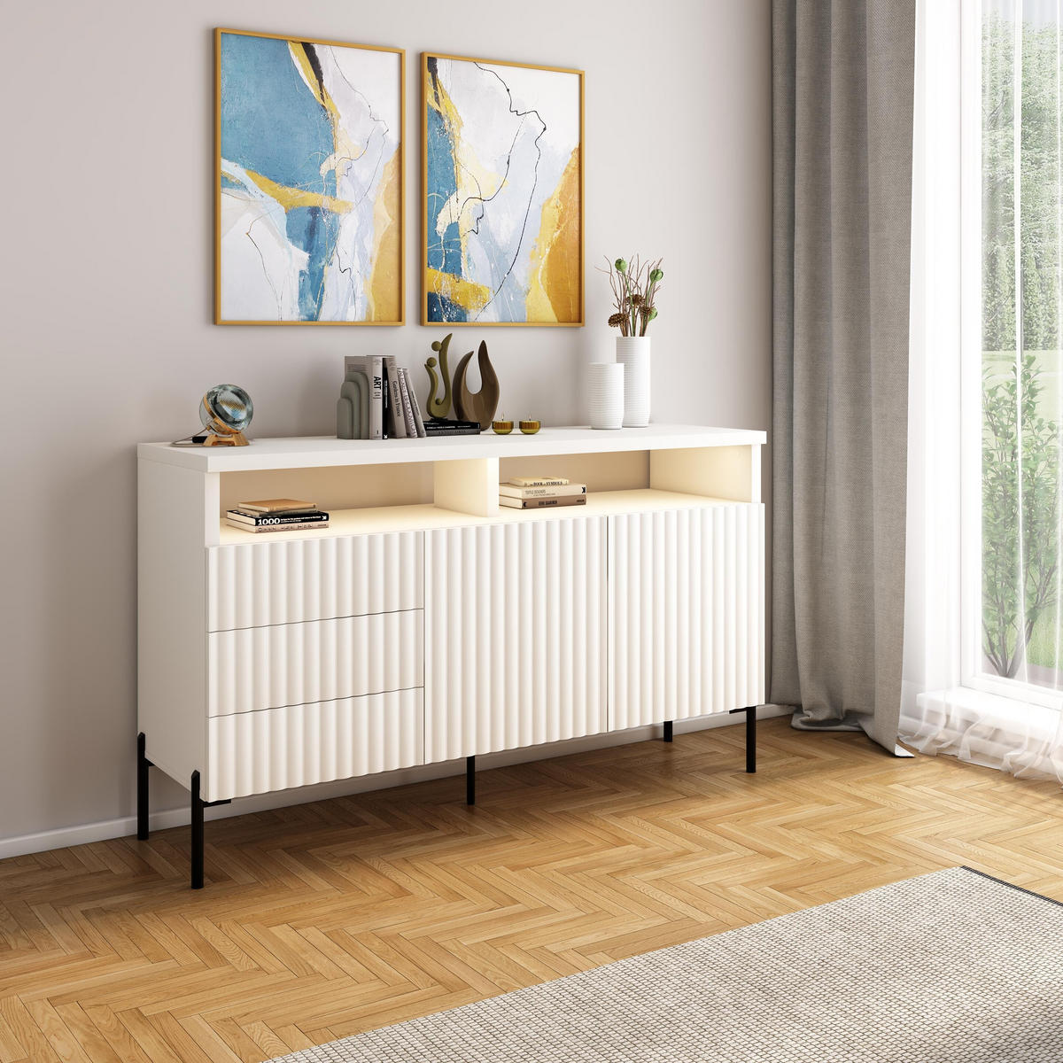 SIDEBOARD WEIß - Schwarz/Weiß, Holzwerkstoff/Metall (150/89/45cm) - FURNLUX