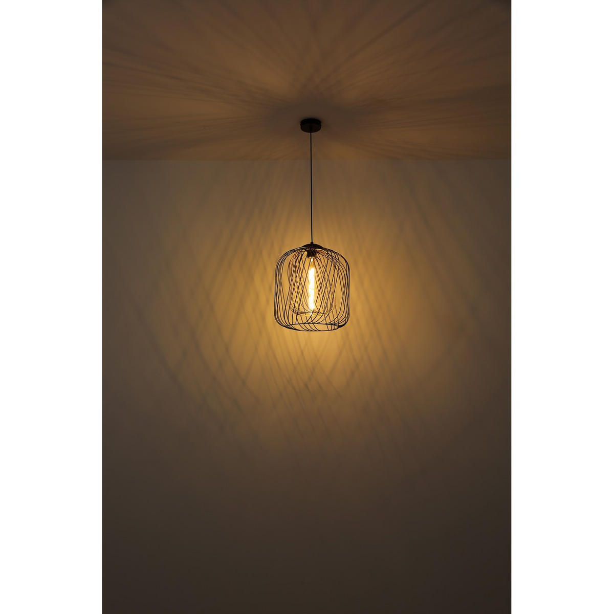 PENDELLEUCHTE DICHTI, Metall, Schwarz, Metallgeflecht - Schwarz, Metall (35/35/150cm) - Globo Lighting