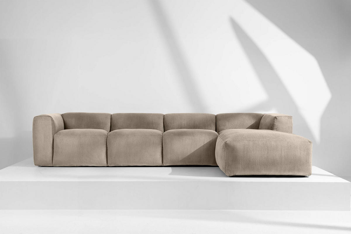 ECKMODULSOFA-RECHTS BUFFO 6-Sitzer mit extrem weicher Sitzfläche, Kordstoff, beige - Beige, Textil (377/180cm) - KONSIMO®