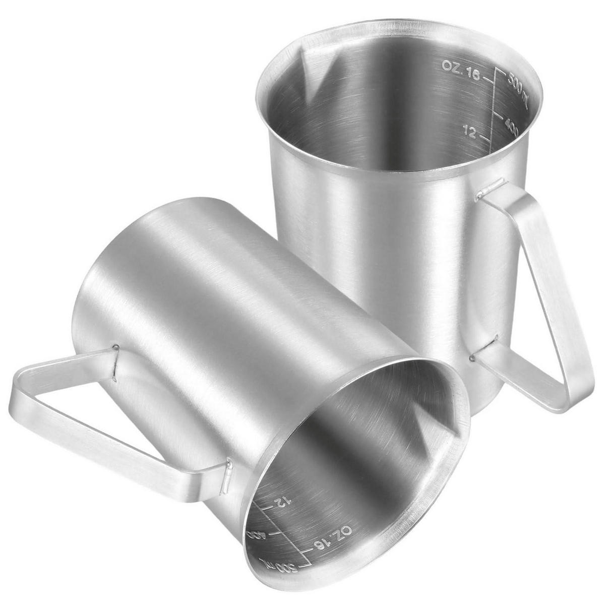MESSBECHER 2-teiliges Set Edelstahl 500 ml - Silberfarben, Metall (0.5L)