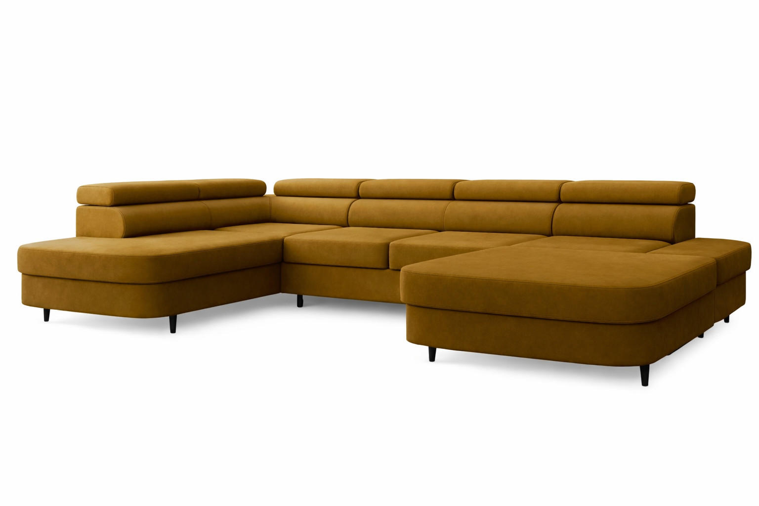 ECKSOFA U-Form PRIAM U Links mit Schlaffunktion 126x270 Velours Honig - Schwarz/Honig, Holz/Textil (350/91/203cm) - Muffo