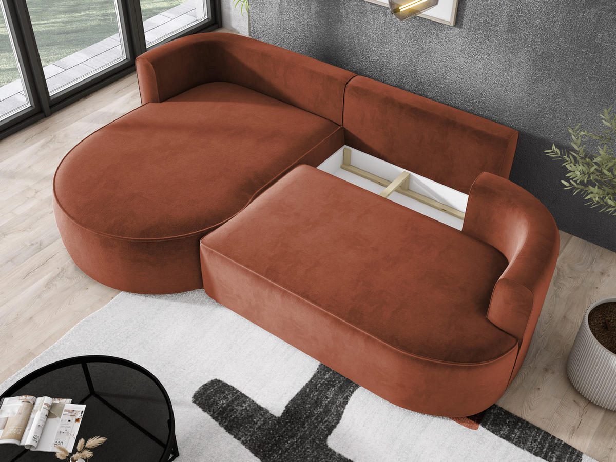 ECKSOFA FIORE L-förm Moderne Ausziehbare Schlaf-Funktion, automatischer Auffaltung, lose Rückenkissen freistehend LINKS 284x183x82cm Bronze - Bronzefarben, Holz/Textil (284/183cm) - DomoHome