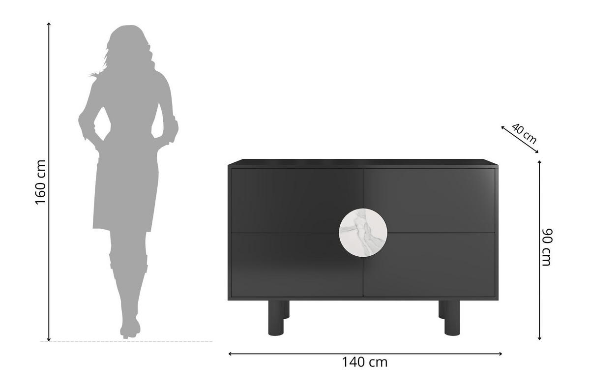 SIDEBOARD Zoe, Mit Marmor, 140 cm, Schwarz - Schwarz, Holz/Holzwerkstoff (140/90/40cm) - Dancan