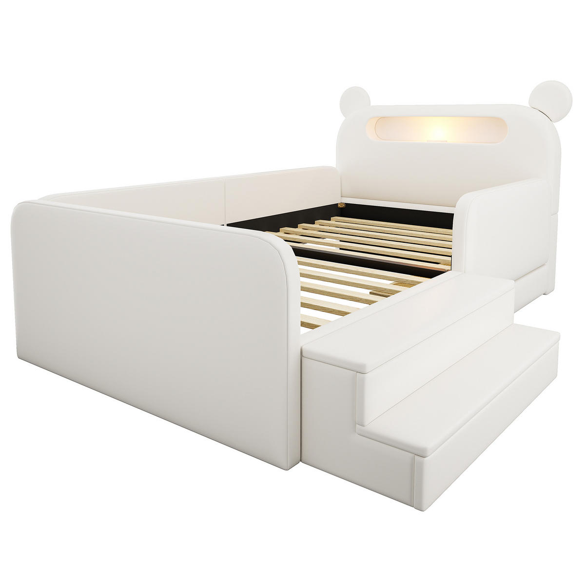 KINDERBETT 90/200 cm DE-32672 mit Bären-Kopfteil Weiß - Weiß, Holzwerkstoff (90/200cm) - ComfortXL