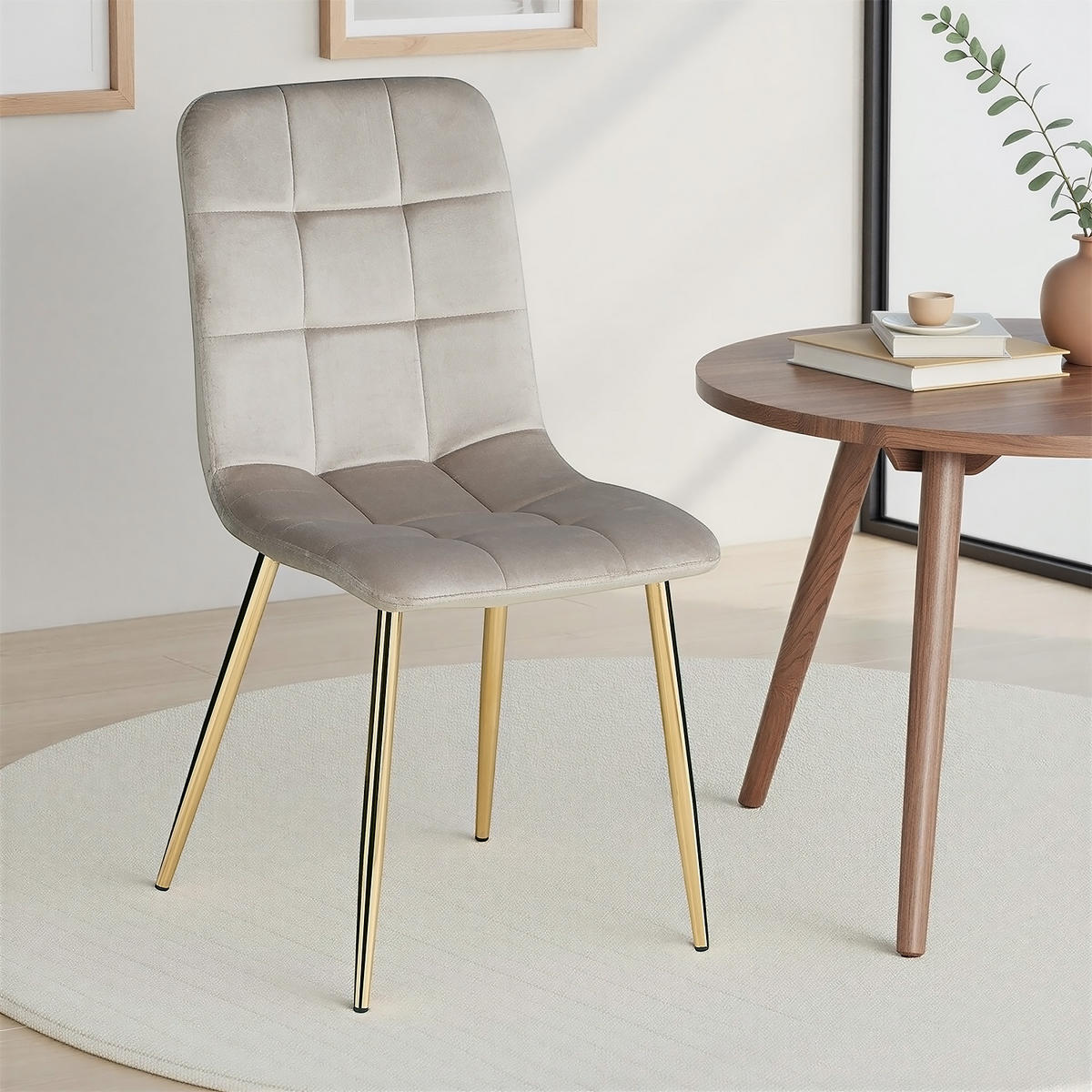STUHL-SET 4 Stück in Stahl Samt Grau Gold - Goldfarben/Creme, Textil/Metall (43/88/50cm) - Homestyle4u