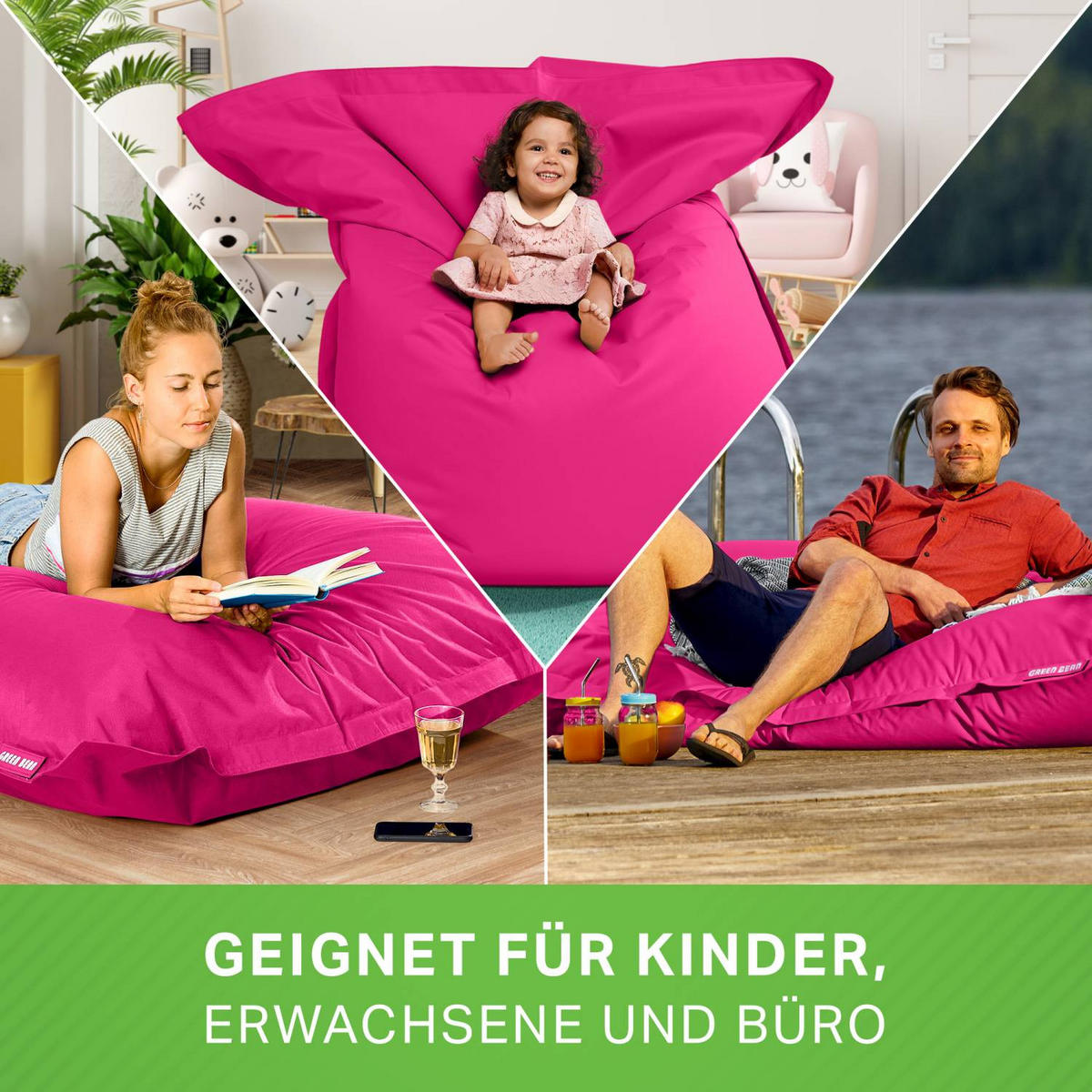 SITZSACK XXL "Square" 140x180cm - 380 L - Pink, Textil (140/25/180cm) - Green Bean