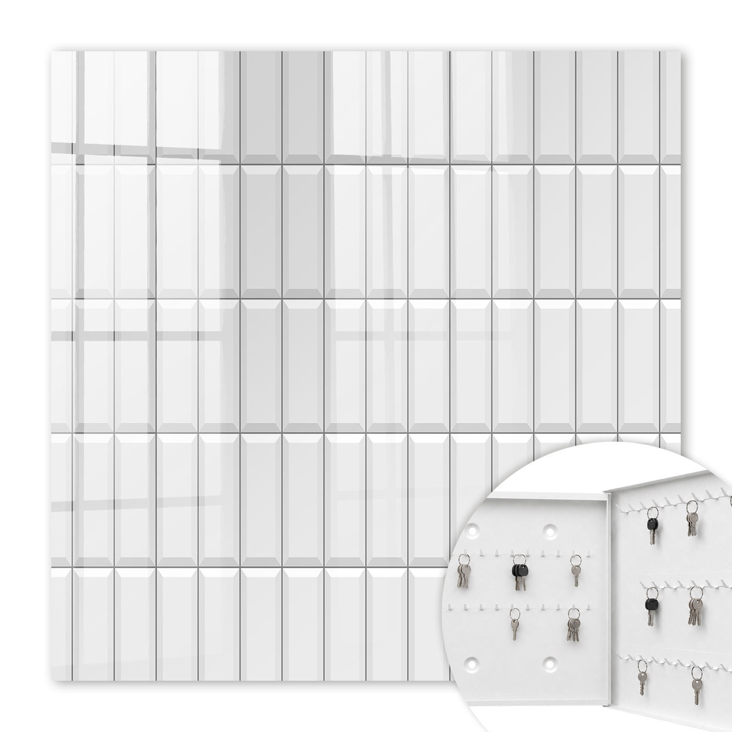 SCHLÜSSELBOX Weiß 30x30 cm – Türöffnung nach rechts - Subtile Geometrie - Grau, Metall (30/30/5cm) - TULUP
