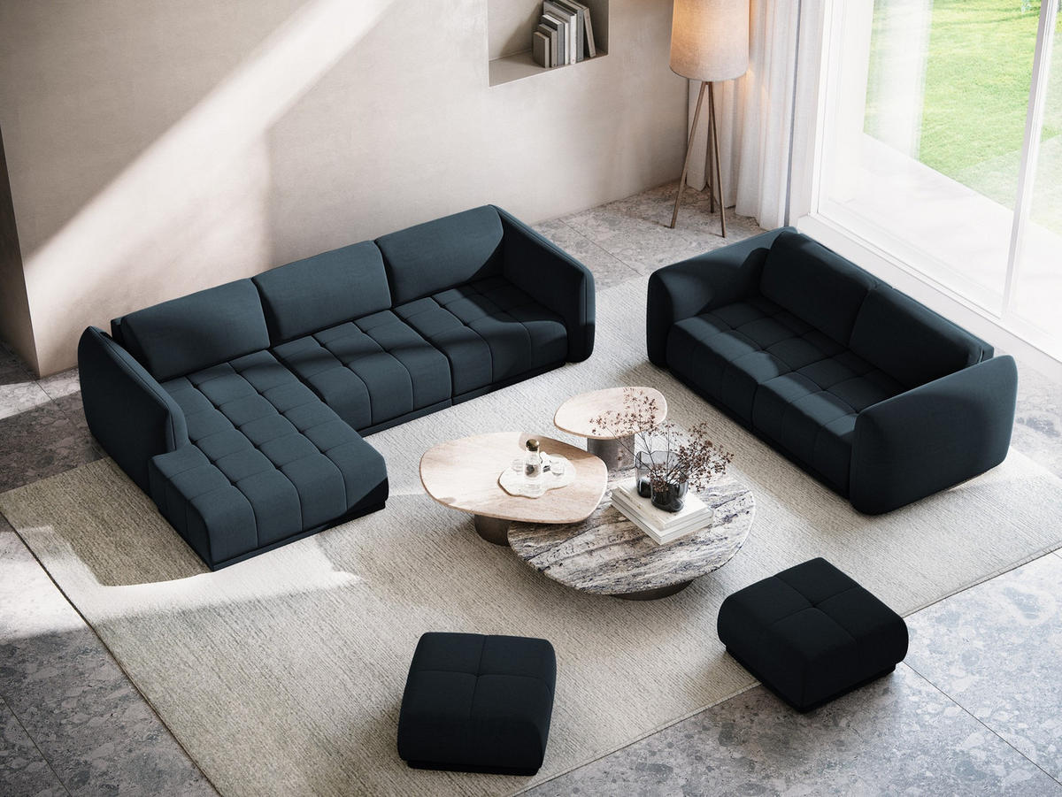 ECKSOFA Links Samt Stoff Blau - Blau/Schwarz, Kunststoff/Textil (170/290cm) - Makamii