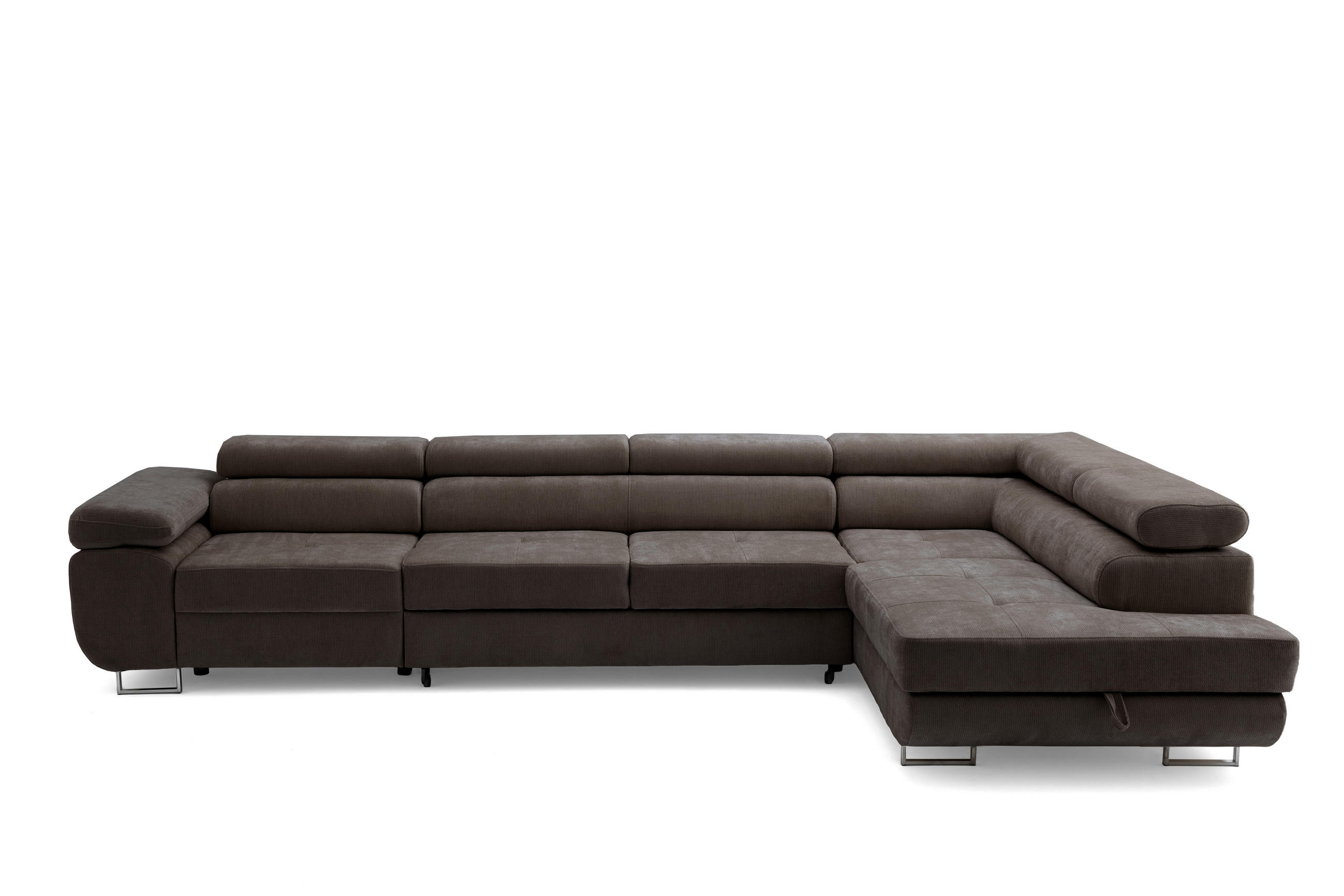 ECKSOFA WILD MAXI L Rechts mit Schlaffunktion 125x195 Chenille Dunkelbraun - Chromfarben/Dunkelbraun, Holz/Textil (203/350cm) - Muffo