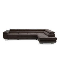 ECKSOFA WILD MAXI L Rechts mit Schlaffunktion 125x195 Chenille Dunkelbraun - Chromfarben/Dunkelbraun, Holz/Textil (203/350cm) - Muffo