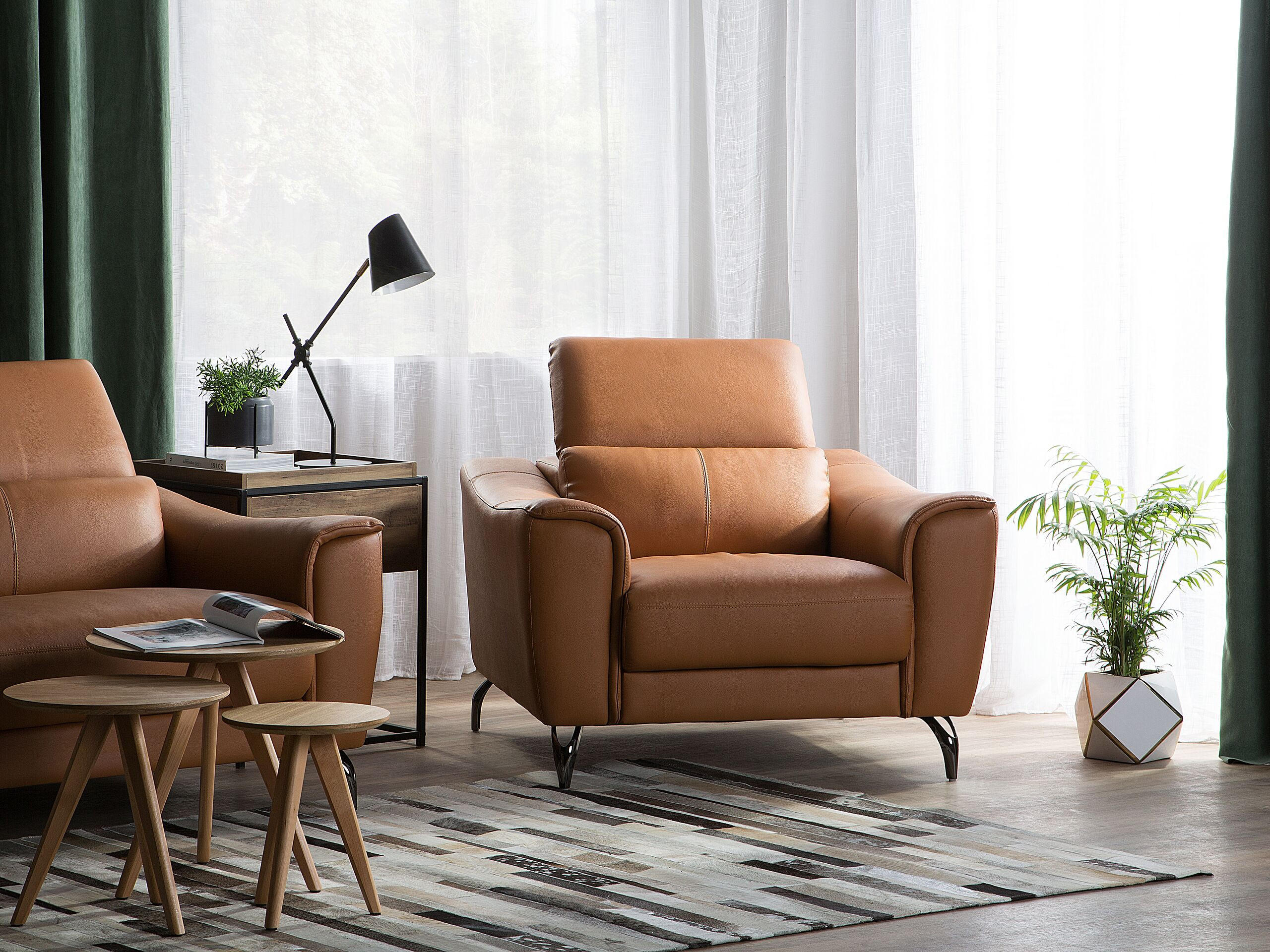 SESSEL Leder goldbraun Narwik - Braun, Leder (104/93/98cm) - Beliani