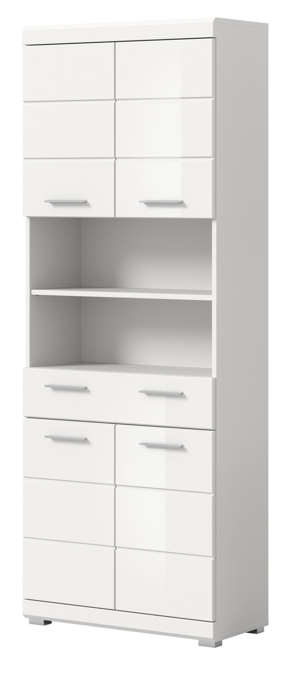 HOCHSCHRANK weiß Hochglanz 74 cm, Badschrank mit 6 Fächern - Weiß Hochglanz/Silberfarben, Holzwerkstoff/Kunststoff (74/191/31cm) - Inn.Furn