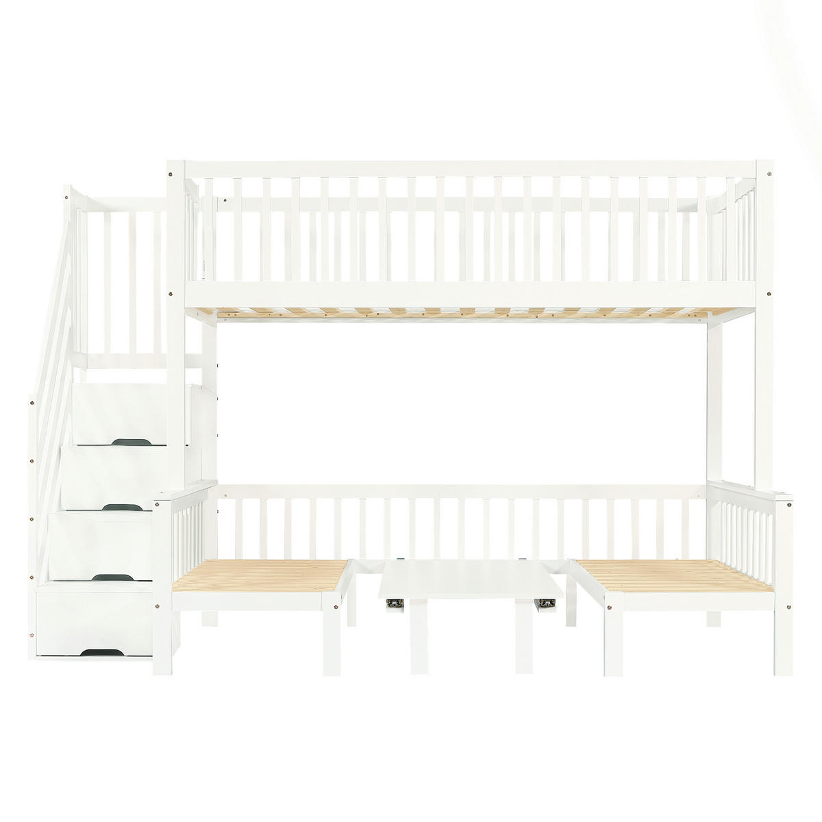 ETAGENBETT 90/200 cm & 120/200 cm in Weiß mit Stauraumtreppe, Tisch und Sicherheitsgeländer - Weiß, Holz/Holzwerkstoff (90/200cm) - CHICFURN