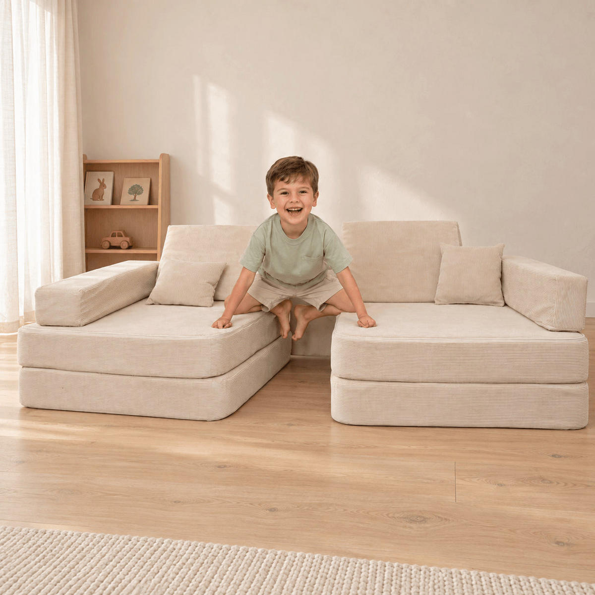 KINDERSOFA Cordsamt Türkis - Blau, Textil (160/24/80cm) - AngeLove