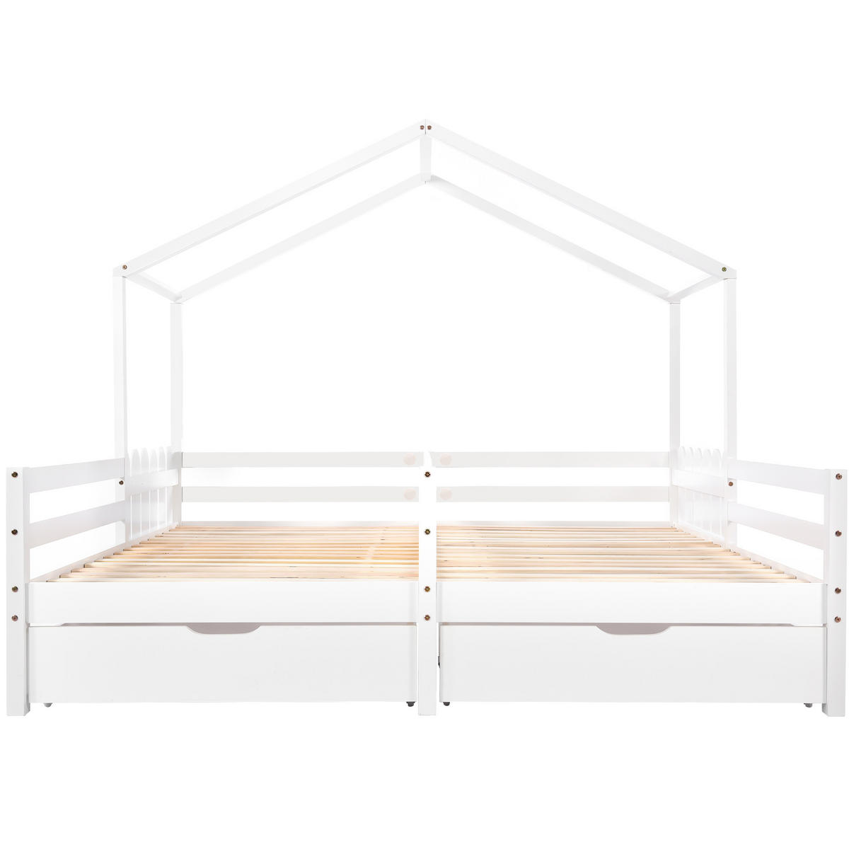 HAUSBETT 90/200 cm Weiß mit 2 MDF-Schubladen und Gitterzaun - Weiß, Holz (90/200cm) - OKWISH