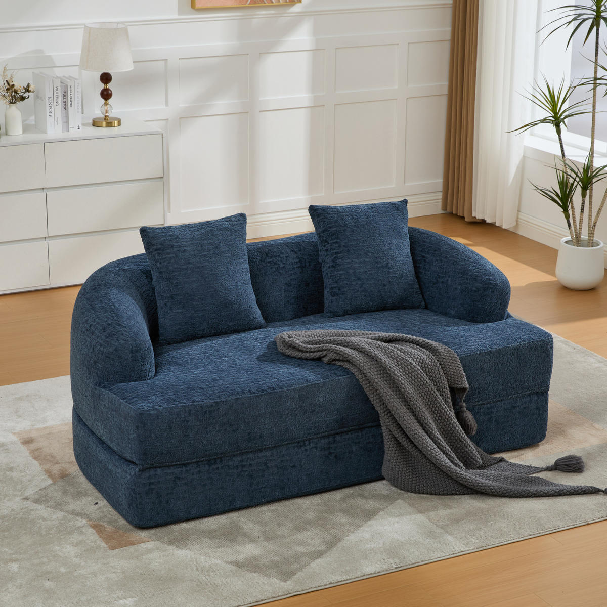 SOFA mit Schlaffunktion 157 x 84 x 65 cm Chenille Navy - Blau, Kunststoff (84/65/157cm) - Meubliv