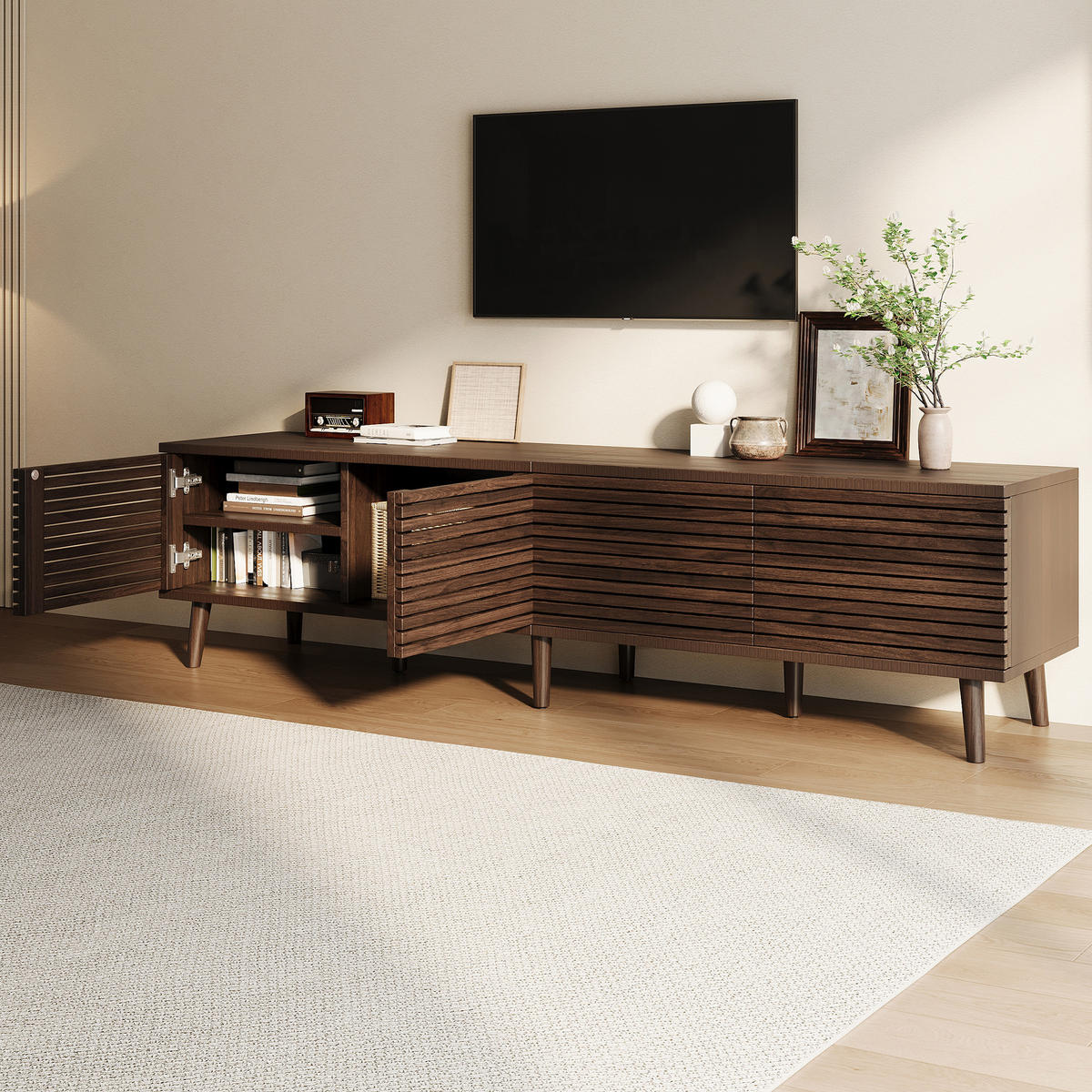 TV-SCHRANK 180/40/46 cm Walnussholzfarbe mit 4 Türen und Kabeldurchführung - Nussbaumfarben, Holzwerkstoff (180/46/40cm) - Oxeza