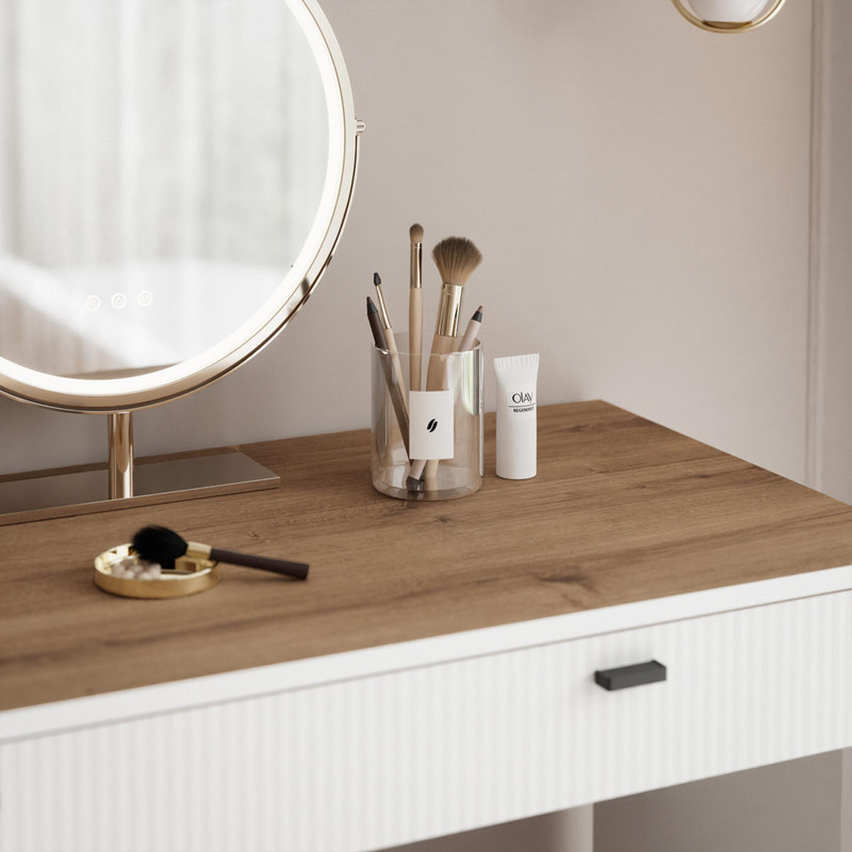 SCHMINKTISCH AVENA mit 2 Schubladen, 102 cm Weiß/Eiche - Weiß, Holzwerkstoff/Kunststoff (102/79/50cm) - Idohome