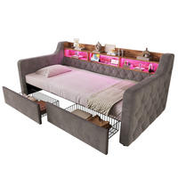 POLSTERBETT aus Velvet 90x190 cm Dunkelgrau mit LED-Beleuchtung, Ladeanschlüssen und 2 Schubladen - Dunkelgrau, Textil (90/190cm) - Modfu