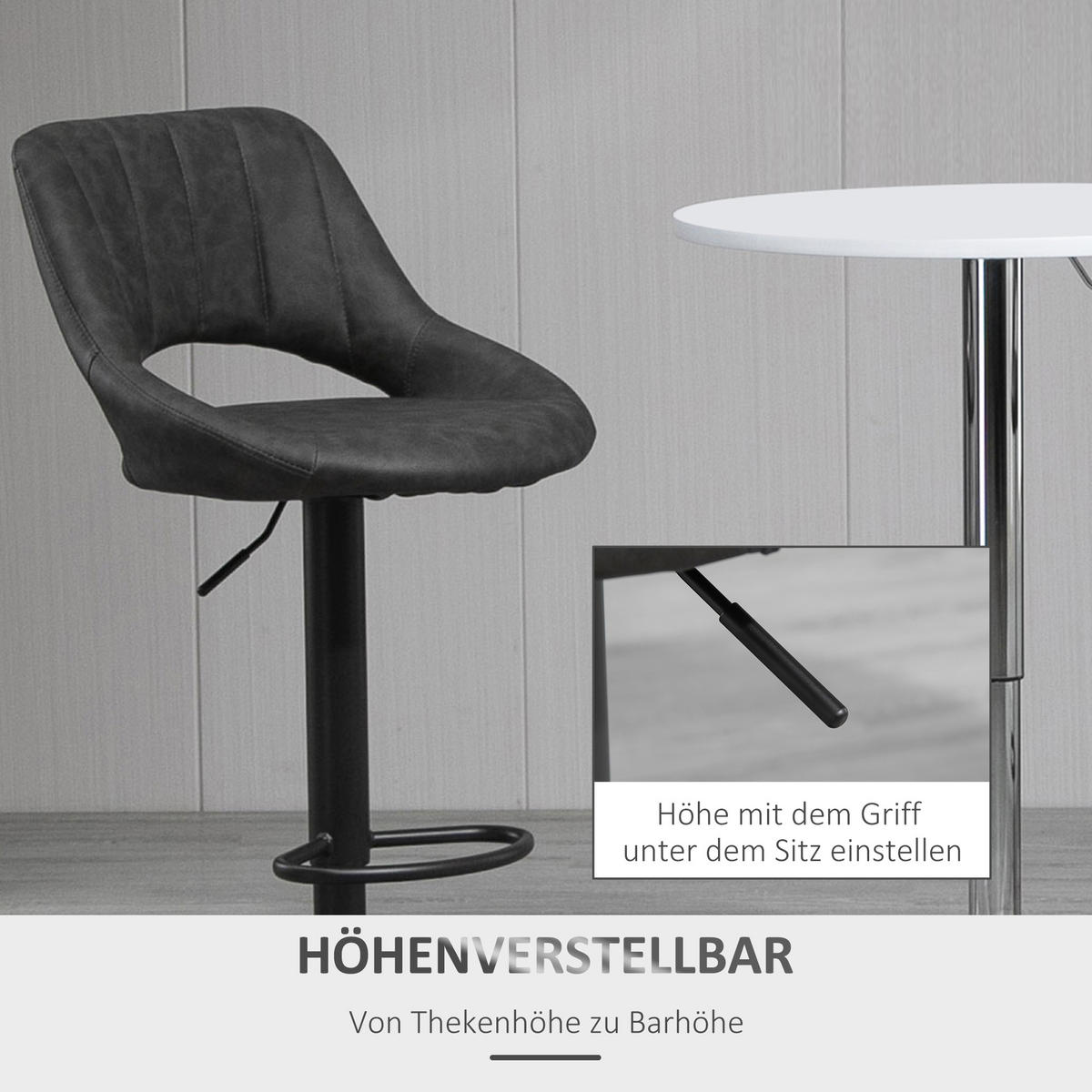 BARHOCKER, Kunstleder, Metall, Grau - Grau, Kunststoff (49/110/44cm) - HOMCOM