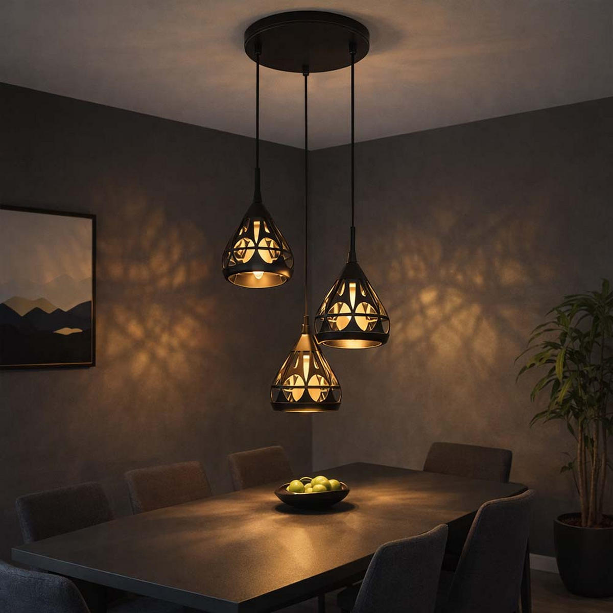 PENDELLEUCHTE Metall Schwarz 3-Flammig - Schwarz, Metall (41/41/120cm) - Globo Lighting