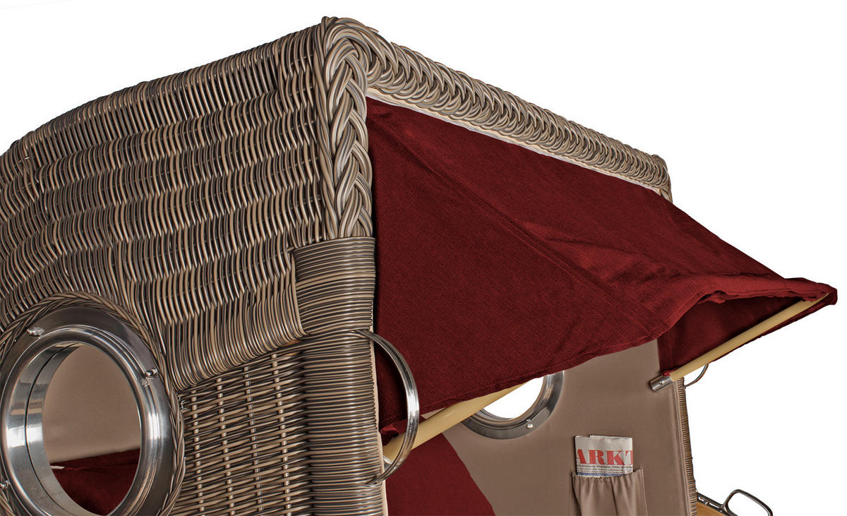 STRANDKORB Düne Grande Bullauge Teak PE Grey Dessin 550 - Rot/Braun, Metall (142/170/95cm) - Mr. Deko