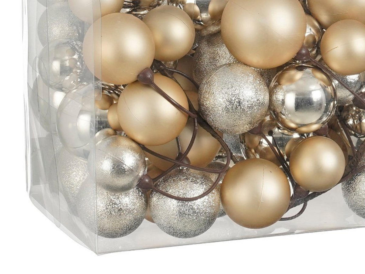 WEIHNACHTSGIRLANDEN-SET 80-teiliges mit Kugeln 4, 5, 6 cm Champagner, 180 cm - Champagner, Kunststoff (6/6/180cm) - LAALU