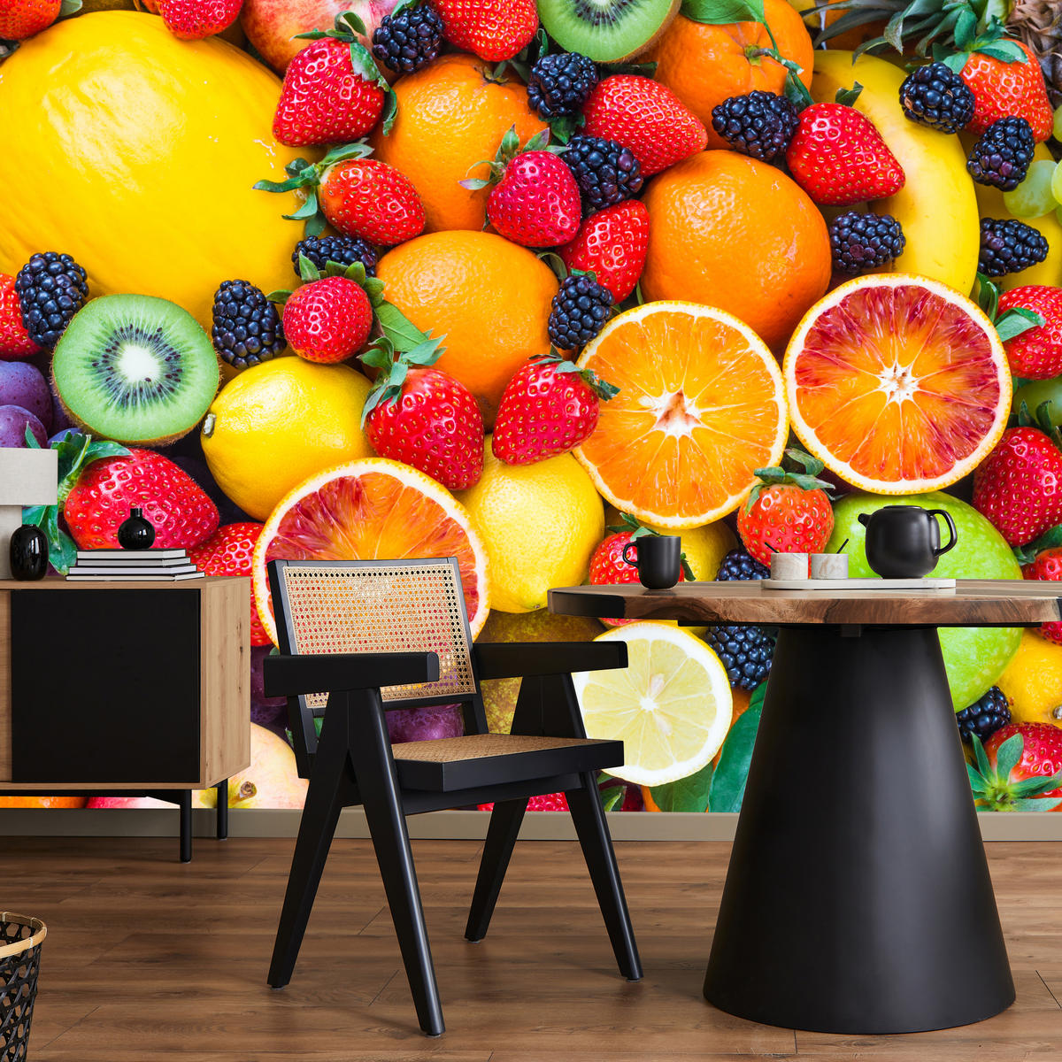 FOTOTAPETA Pre Kuchyňu Čerstvé Ovocie Jahody Pomaranče Citróny Farebná 500 x 350 cm - oranžová/žltá, papier (500/350cm) - Muralo