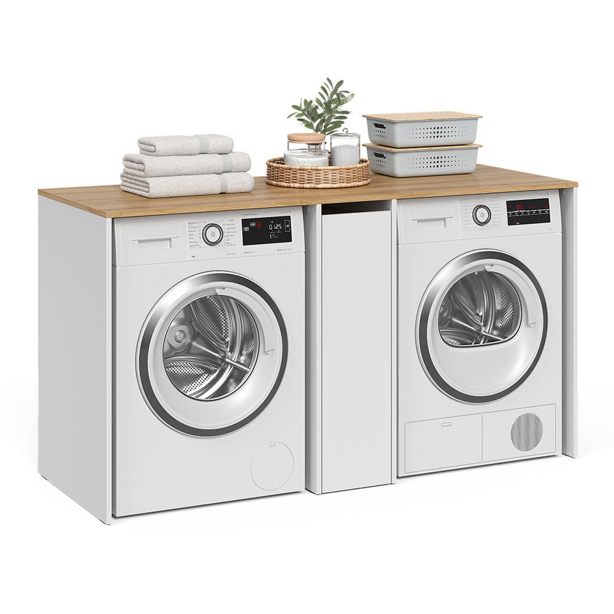 WASCHMASCHINENSCHRANK Viktor, Weiß/Artisan-Eiche, 159.8 x 88.2 cm mit 3 Fächern - Weiß/Eiche Artisan, Holzwerkstoff (159.8/88.2/60.3cm) - Vicco