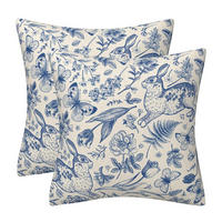 KISSENBEZUG 2er Set 50 x 50 cm Blau Blumen Kaninchen - Multicolor, Textil (50/50cm)