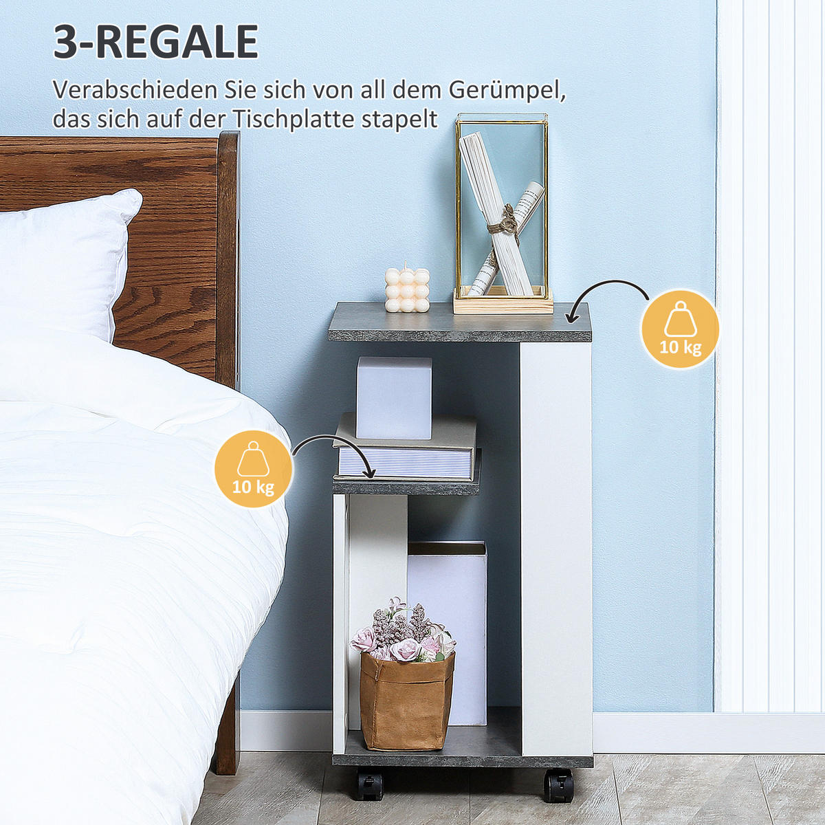 BEISTELLTISCH, Spanplatte, Grau/Weiß, 35 x 29,5 x 65,5 cm - Weiß/Grau, Metall (29.5/65.5/35cm) - HOMCOM