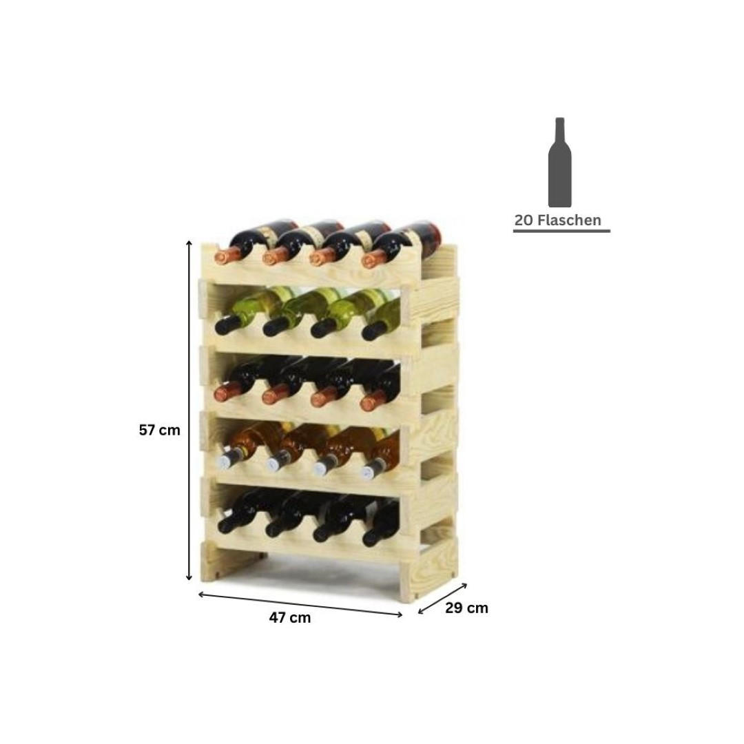 WEINREGAL Vinoteca Flex 57x47x29 cm 20 Flaschen Massives Kiefernholz Natur Unbehandelt - Naturfarben, Holz (47/57/29cm) - PROREGAL