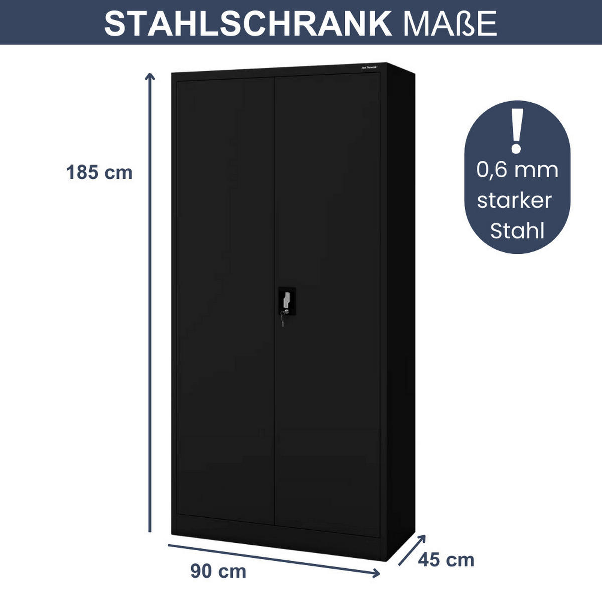 MEHRZWECKSCHRANK Metall abschließbar REKL 185x90x45cm Schwarz - Schwarz, Metall (90/185/45cm) - DELUKE
