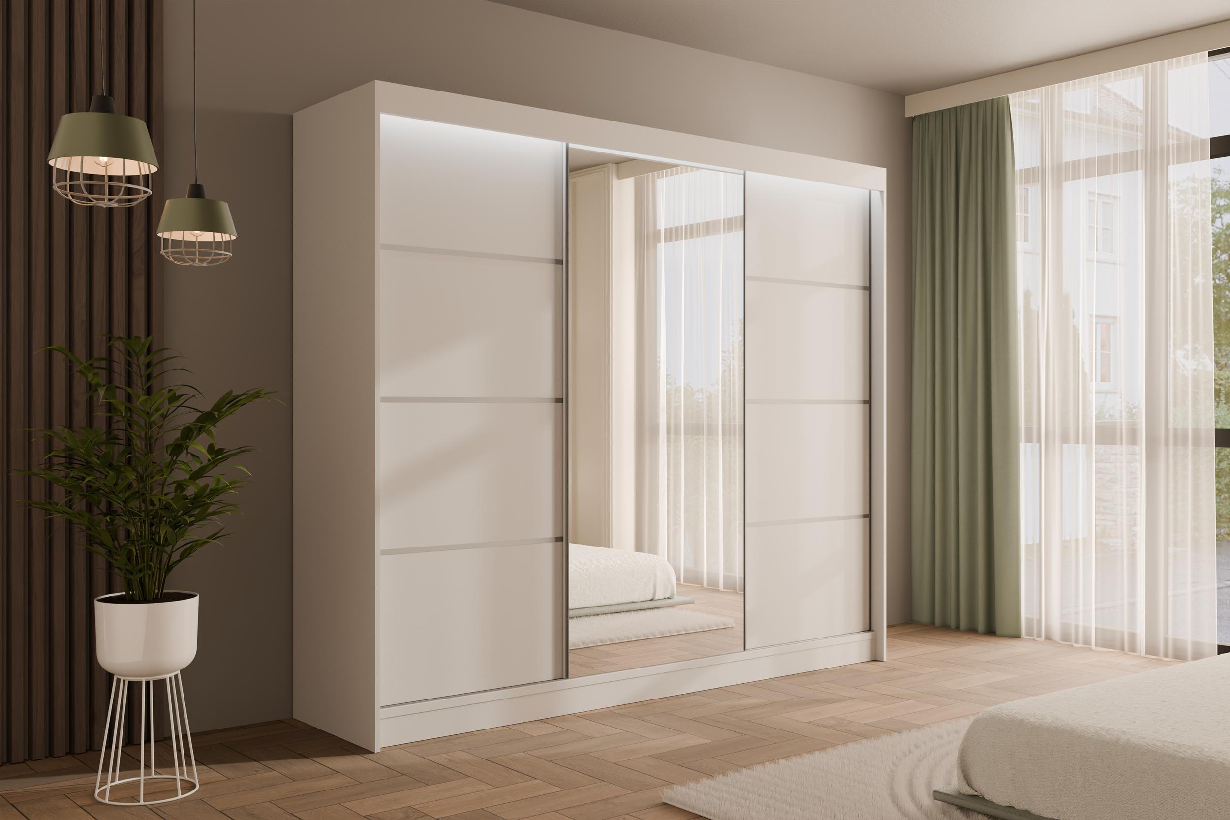 KLEIDERSCHRANK PAOKI mit LED - 250 cm - Weiß - Weiß, Holzwerkstoff (250/215/61cm) - ALTDECOR