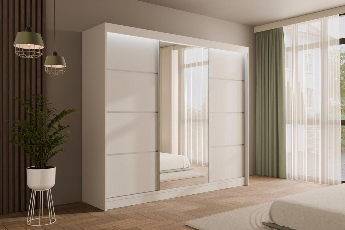 KLEIDERSCHRANK PAOKI mit LED - 250 cm - Weiß - Weiß, Holzwerkstoff (250/215/61cm) - ALTDECOR