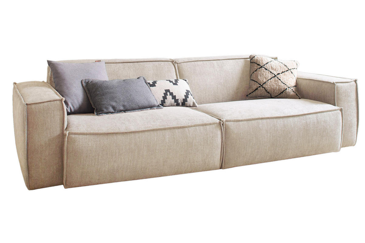 SOFA SAMU Beige Webstoff - Beige/Schwarz, Textil (256/72/106cm) - KAWOLA