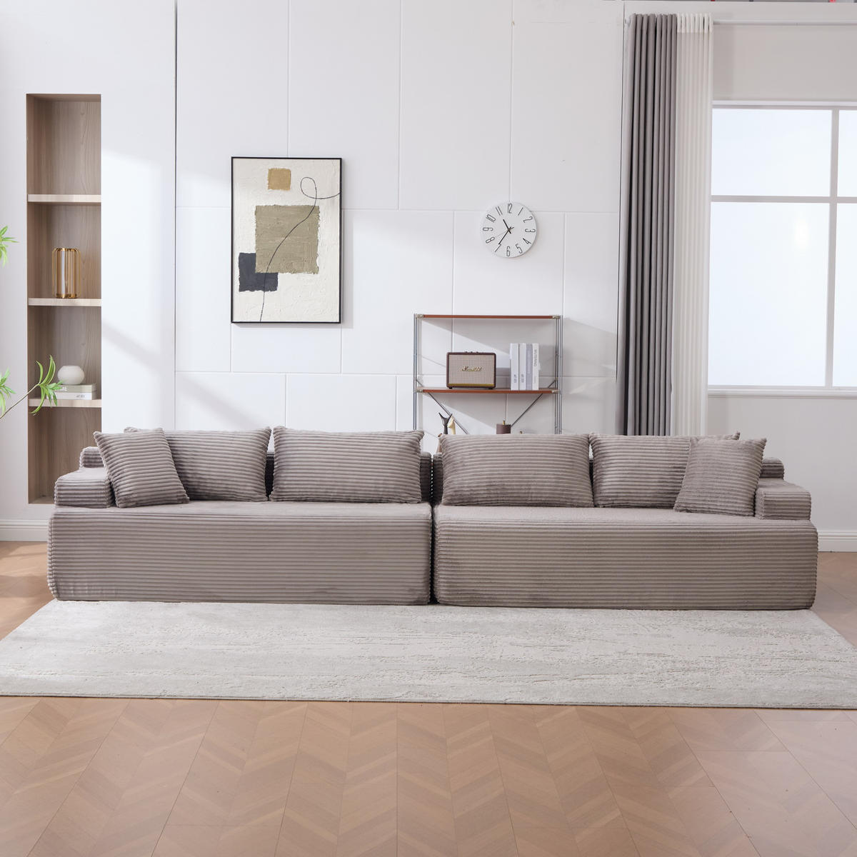 SOFAELEMENT 334/99/74.5 cm Grau Chenille mit 30D hochelastischem Schaumstoff und rutschfestem Bode - Grau, Textil (99/74.5/344cm) - Oxeza