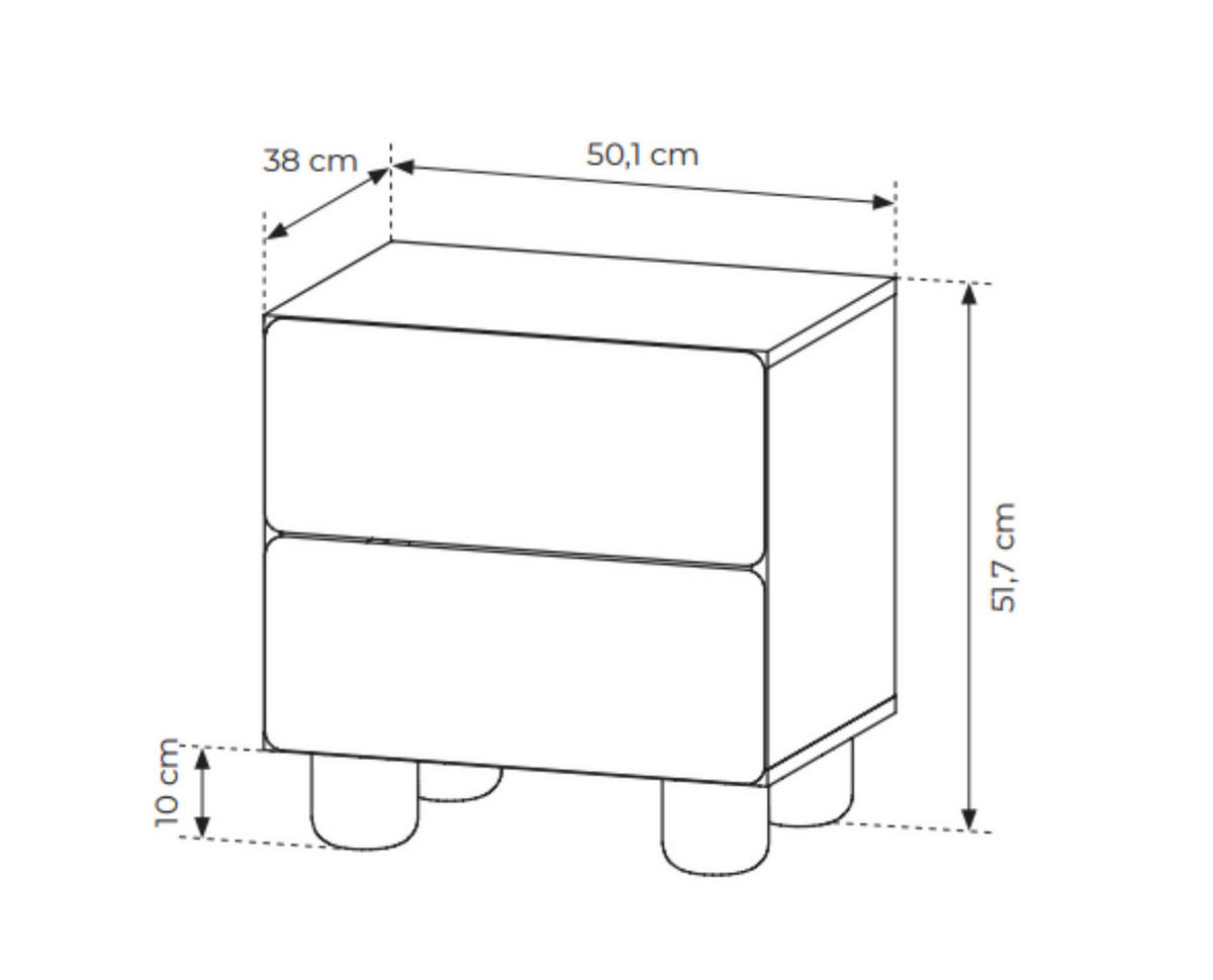 NACHTTISCH Olmo Vicenza Eiche, Nachtschrank mit Schubladen - Alteiche, Holzwerkstoff (50/52/38cm) - Bettso
