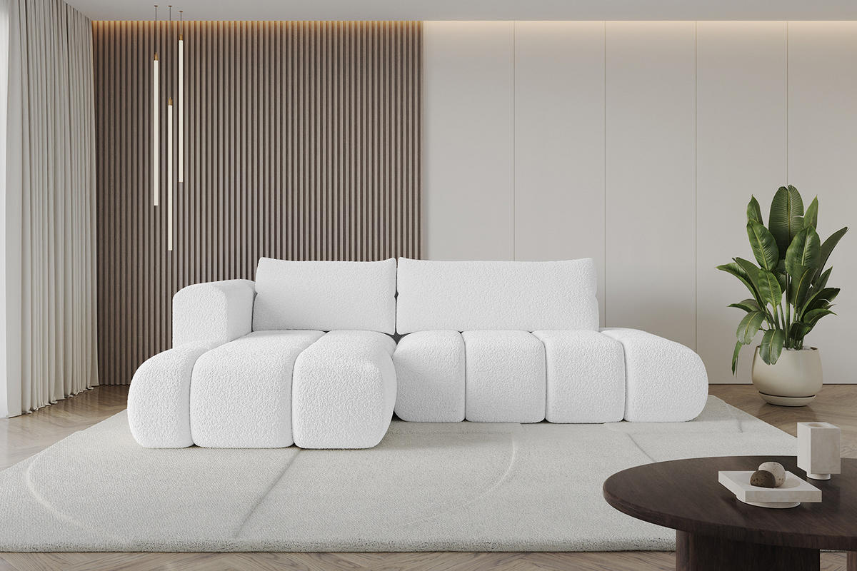 ECKSOFA Ottomane Links CLOUD-L 289x180x40 Weiß Bouclé - Weiß, Holzwerkstoff/Kunststoff (180/289cm) - ALTDECOR