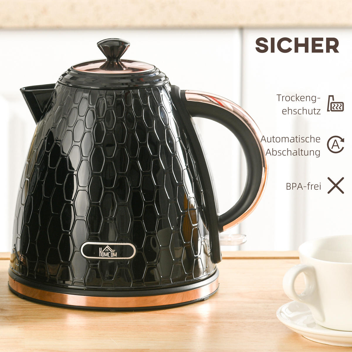 WASSERKOCHER,IN Schwarz,19.5/24.2/23.4 cm - Schwarz, Kunststoff (19.5/23.4/24.2cm)