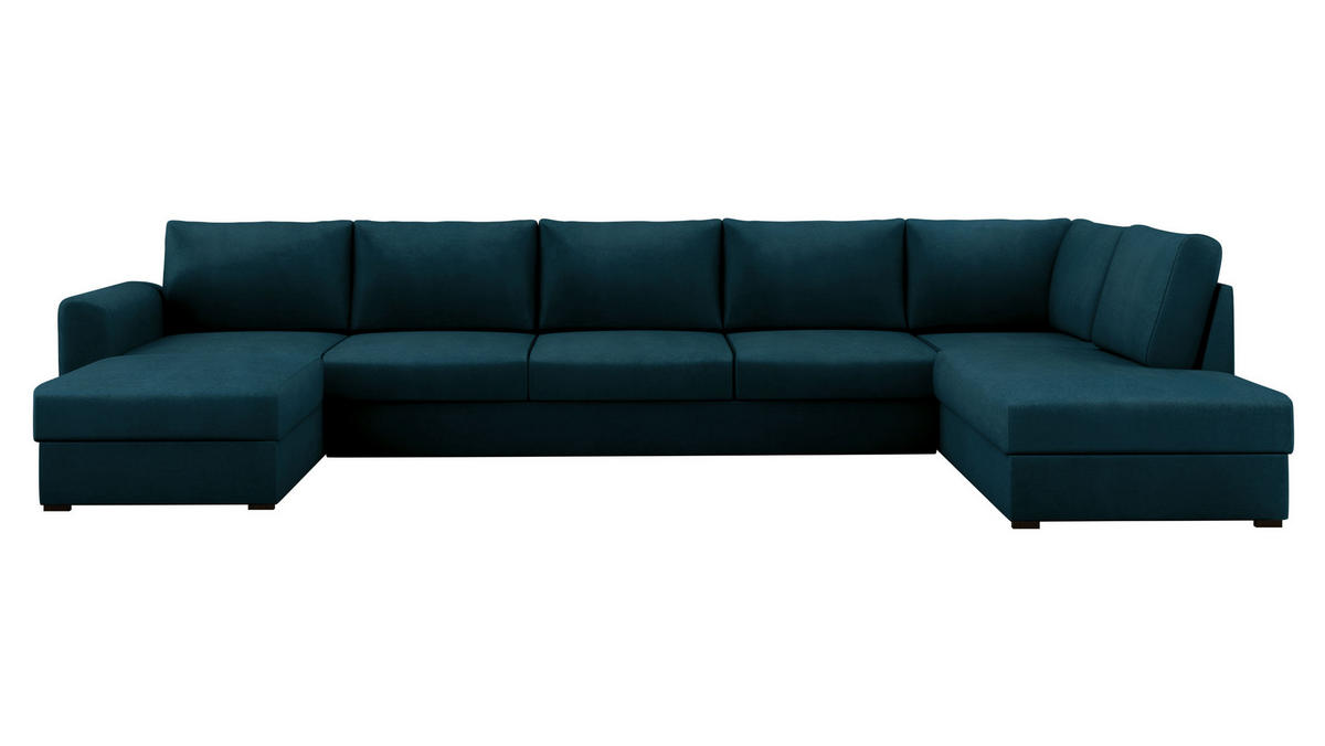 WOHNLANDSCHAFT Wilma Large Premium, Seite: Rechts - Türkis/Schwarz, Holz/Textil (370/85/186cm) - MIRJAN24