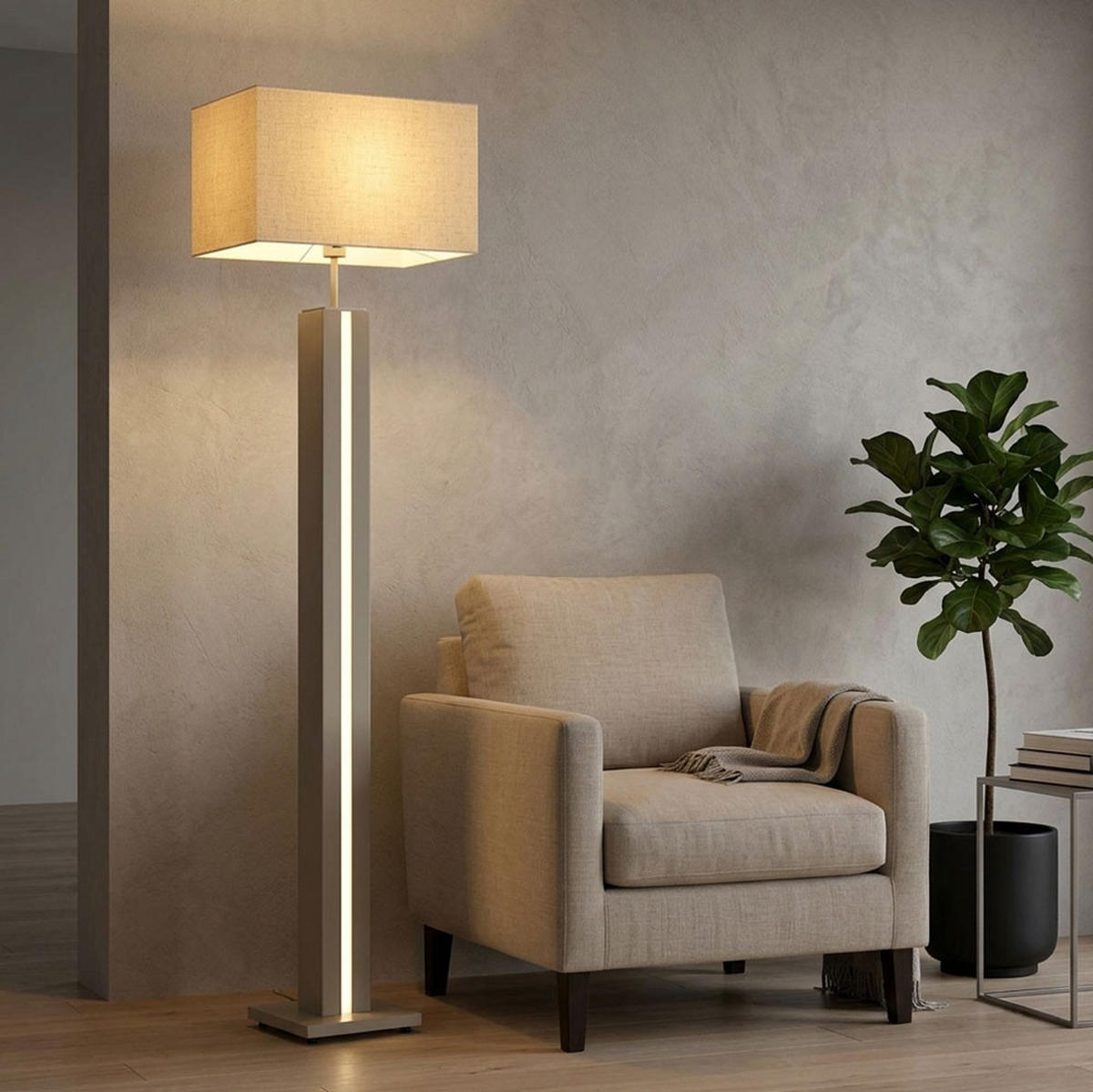 LED STEHLEUCHTE FOREST MDF matt, Sand, Touchdimmer - Bernsteinfarben, Metall (40/27/150cm) - Nowa