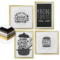 WANDBILDER 4er Set - 50x50 cm & 40x60 cm Goldrahmen - Grafiken, Lebensmittel, kulinarische Slogans - Goldfarben, Kunststoff (50/50cm) - ArtPrintCave