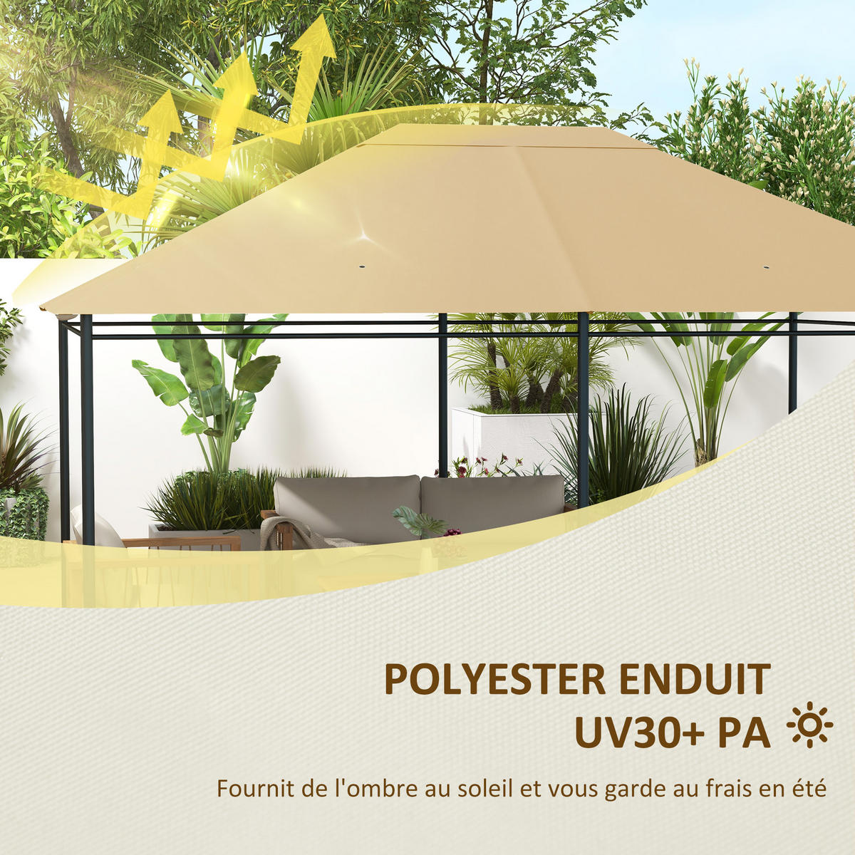 ERSATZDACH DE-12608 300/400 cm 180 g/m² mit Belüftung Beige - Mokka, Textil (297/1/397cm) - ComfortXL