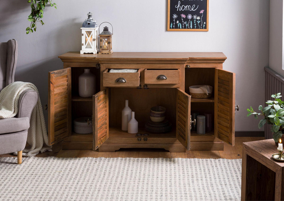 SIDEBOARD Mango 160x45x90 beige geölt TOULOUSE #08 - Beige, Holz (160/90/45cm) - Massivmoebel24